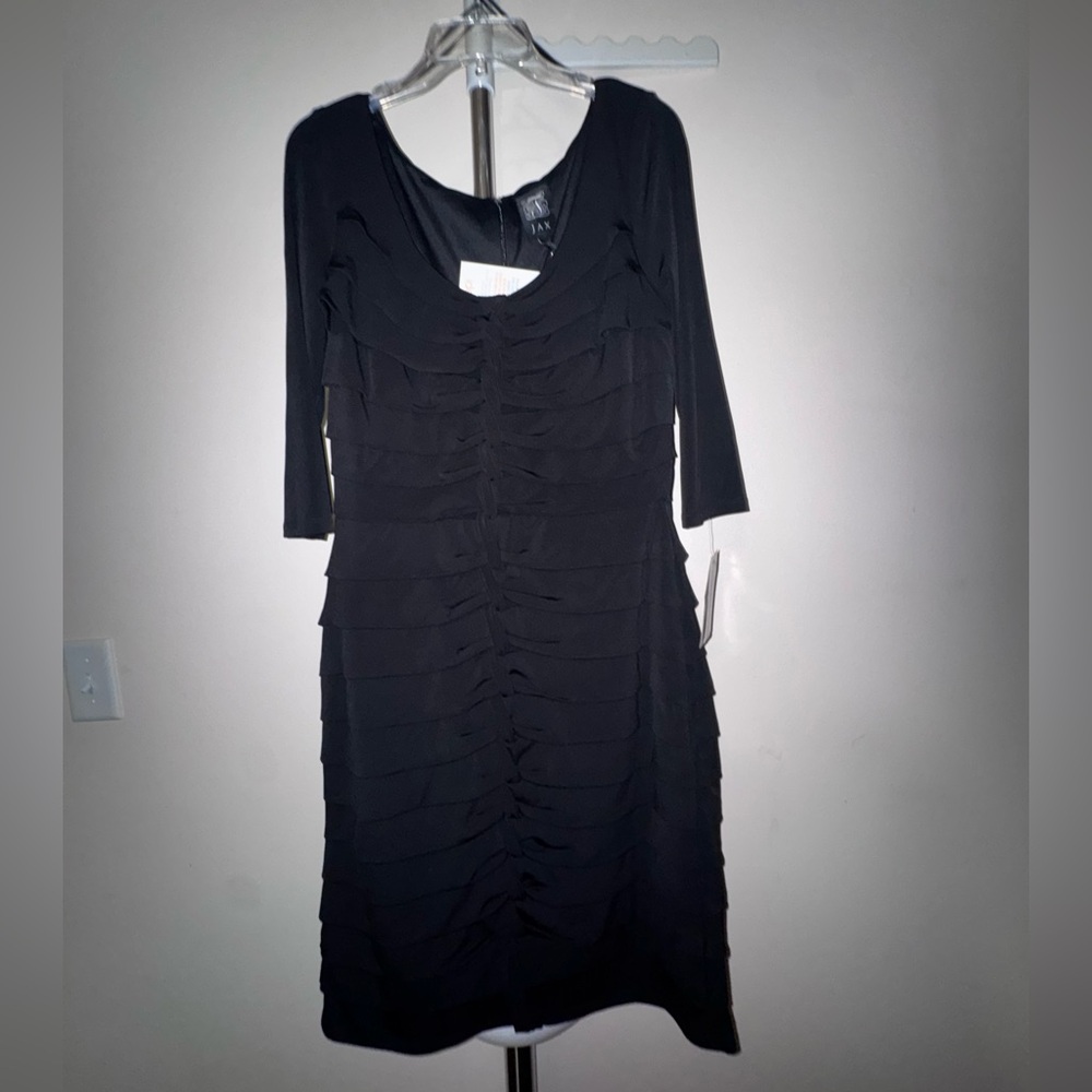 Jax Black Ruffled Braided Knotted Half Sleeve Sheath Dress